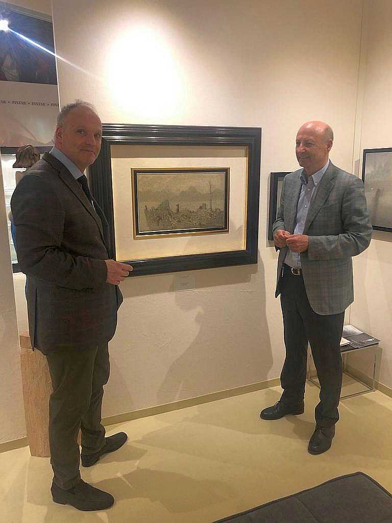 Siegbert Metelko und Galerist Kraut auf der Kunstmesse Salzburg 2019